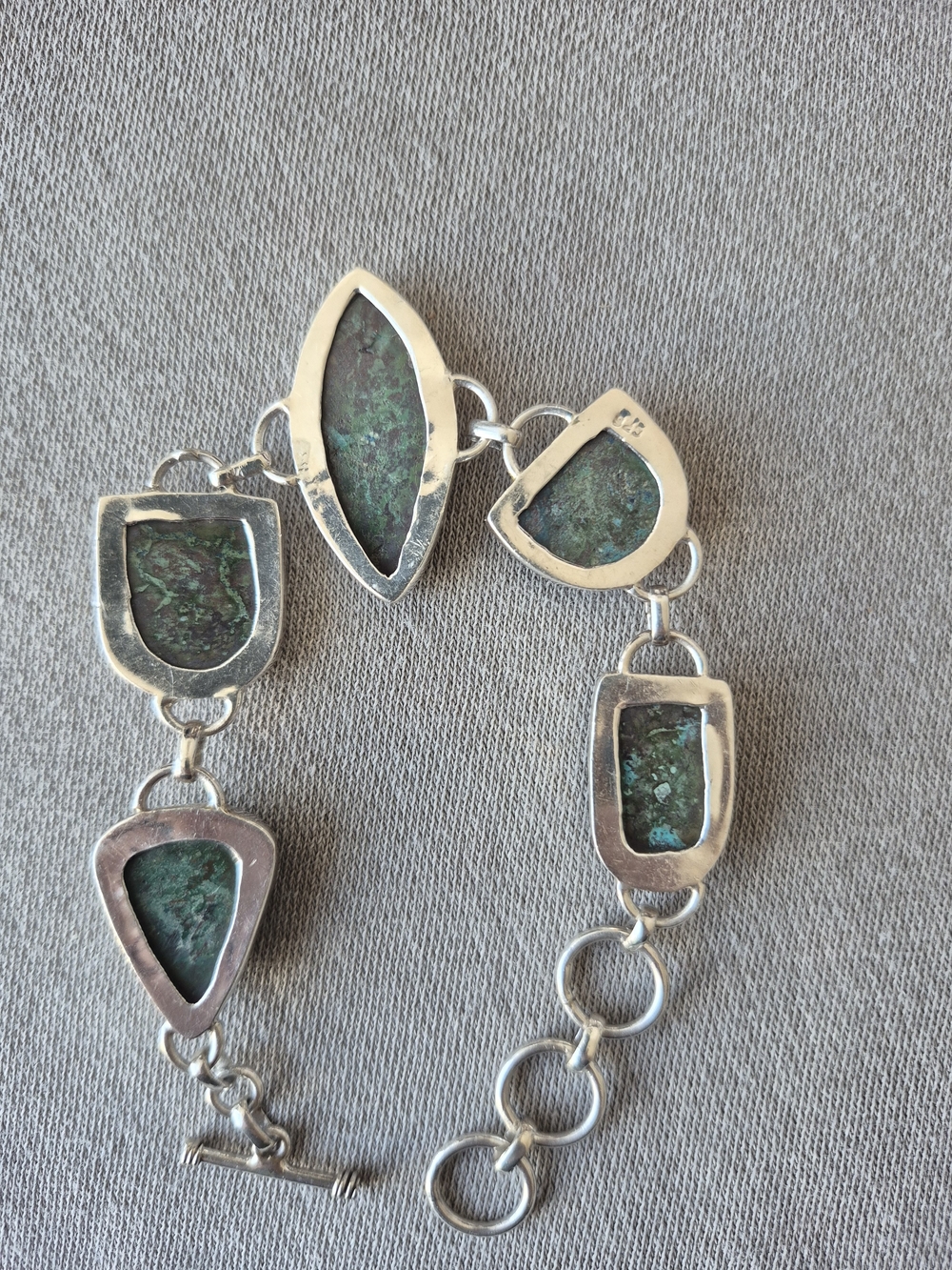 Sterling Silver Green Chrysocolla Statement Bracelet - Picture 2 of 2